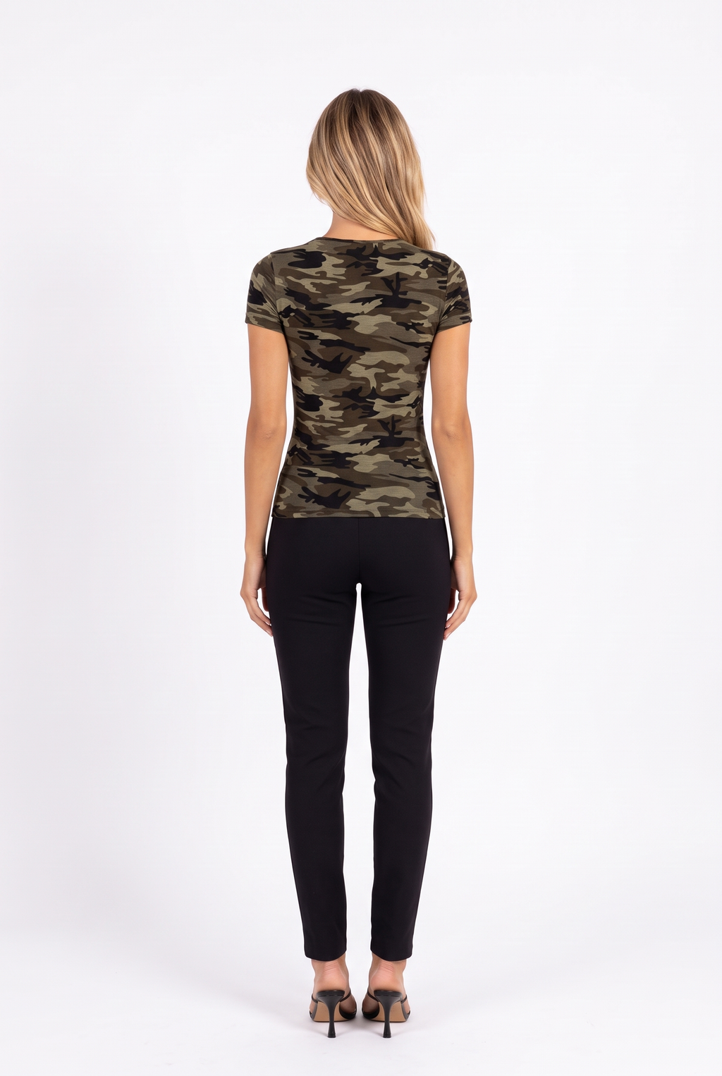 Camo print cut-out crew-neck top — back
